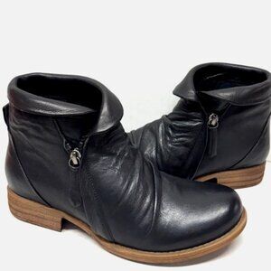 MIZ MOOZ RUCHED SOFT LEATHER BOOTIE SIDE ZIP BLACK 37EU / 7US NEW # Z-247